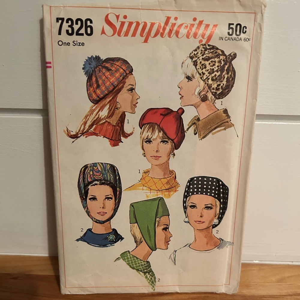 Vintage 1960’s Simplicity 7326 Beret or Pillbox style hats - uncut pattern